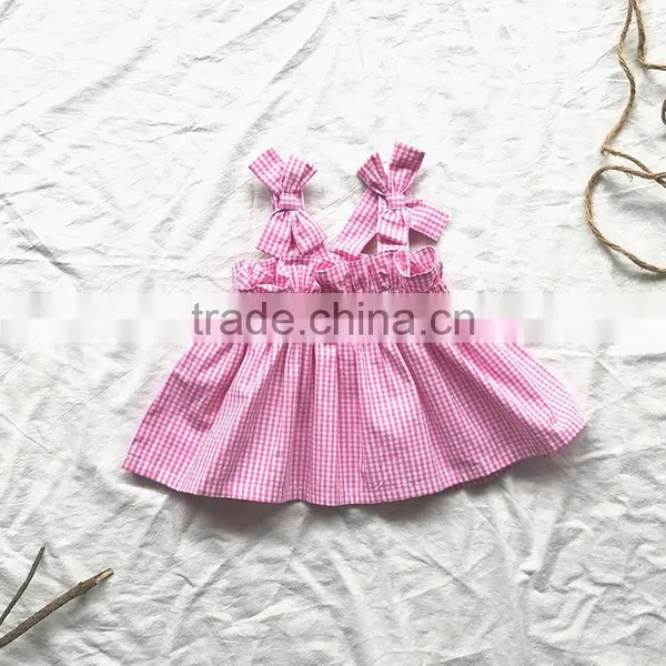 0-3 Years 2017 Wholesale Cotton Summer Plaid Bow Kids Girls Blouses (pick Size Color) photo-6