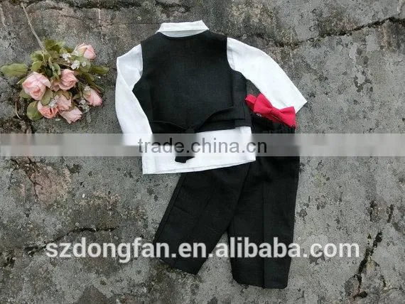Cute Baby Boy Suit 3pcs Linen Ring Bearer Wear Shirts+Pants+Waistcoat photo-3