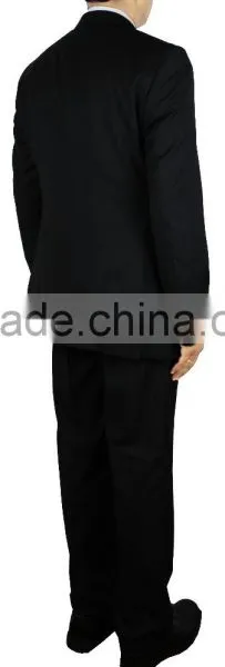 NAAMS MEN'S WOOL 2 BUTTON 2 VENT SLIM FIT SUIT JACKET FLAT FRONT PANT BLACK photo-2