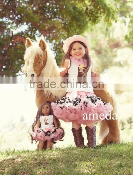 Girls & 18" Doll Pettiskirt Tutu Pink Cowgirl Boots Tank Top Costume Hat Outfit 1-7Y