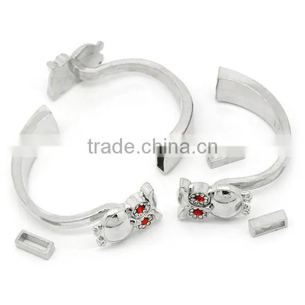 Half Bracelet Bangle Bar With Slider Halloween Owl Silver Tone Red & Clear Rhinestone 5.8cm x 1.7cm, 2Sets photo-3