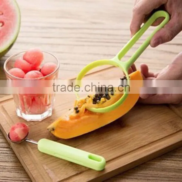 2 In 1 Fruit Set Melon Scoop Baller Peeler+Spoon Random Plastic Fruit & Vegetable Watermelon Tomato Kitchen Cooking Tools KC1014 photo-5