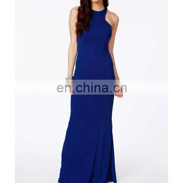 CHEFON High Neck Royal Blue Maxi Dress