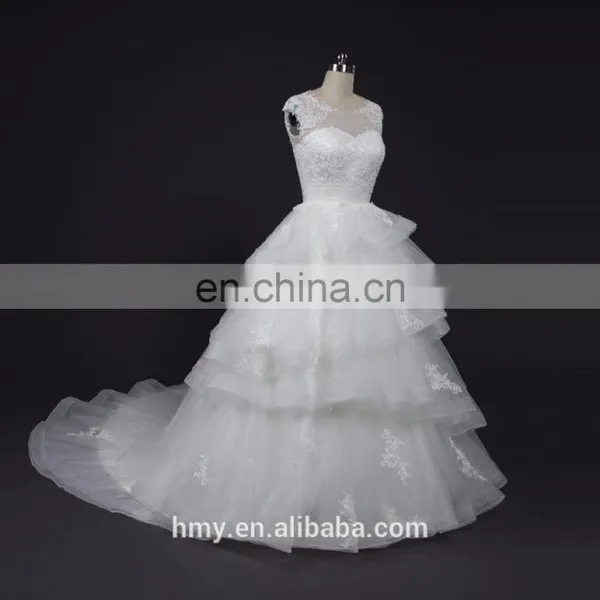 High-end Customize White Illusion Neckline Applique Wedding Dress Designers photo-2