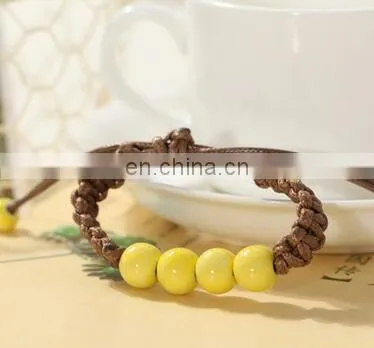 Fashion Ethnic Style Ceramic Bracelet Hand Woven Bohemia Jewelry Women 4 Colors Beads With Bell Rope Chain photo-4