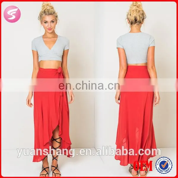 Red Side Slit Ladies Latest Long Skirt Design Wholesale