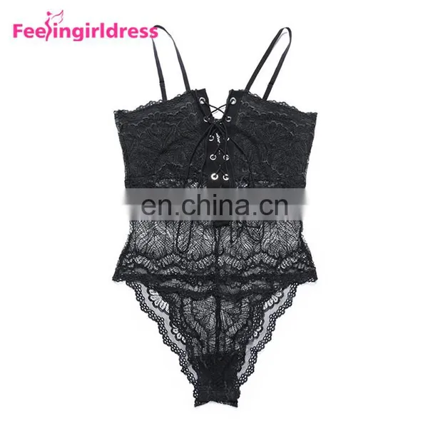 Women Black Lace Sexy Transparent One Piece Design Your Own Bodysuit photo-6