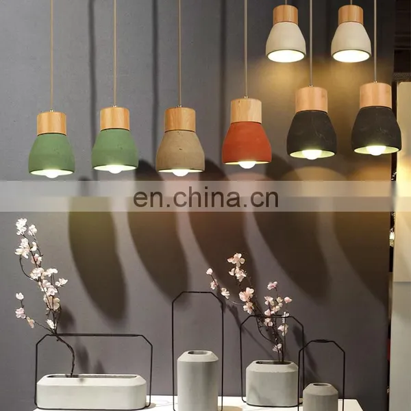 Industrial Concrete+wood Pendant Lamp Led Dining Room Pendant Light photo-3