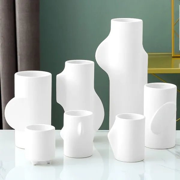Different Size Cylinder White Succulent Ceramic Vase Flower Pot Quality Home Decor Porcelain photo-2