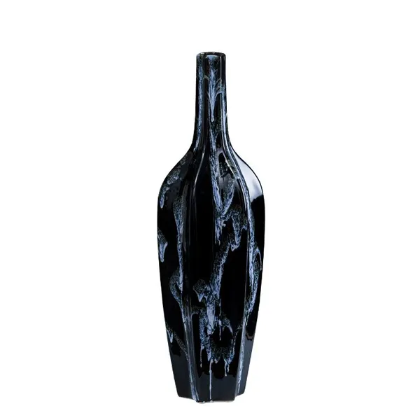 Fambe Light Luxury Carambola Black Grey Texture Large Ceramic Vase For Living Room Hotel photo-5