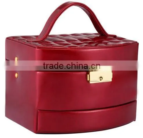 High Quality Jewelry Display Case, Custom Leather Display Case for Jewelry,red Shiny Leather Jewelry Case With Mirror photo-2