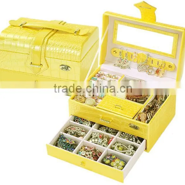 Faux Leather Large Lockable Jewelry Box Case Storage With Mirror,jewelry Showcase Display Case photo-2