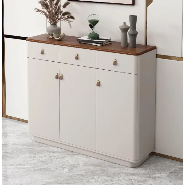 Elegant Shoe Cabinet With Arched Doors and Drawer, Storage Sideboard With Adjustable Shelves for Entryway, Living Room