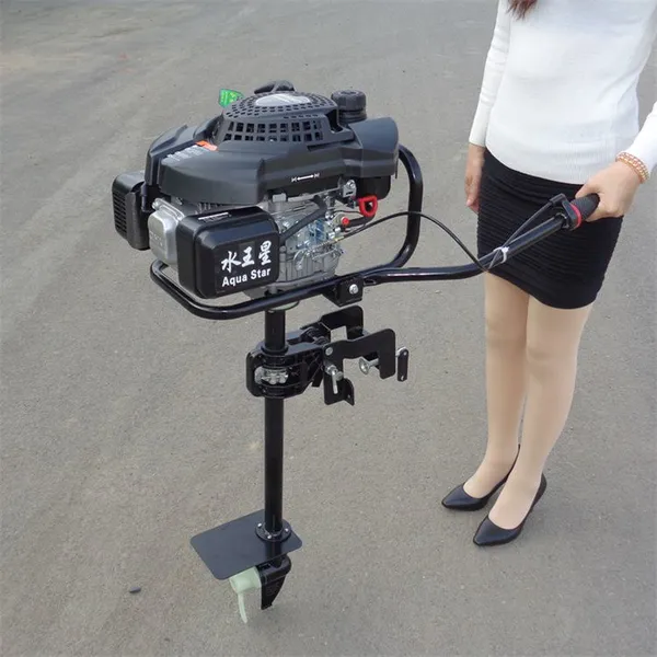 Small Fishing Boat Outboard Motor, Gasoline 4-Stroke Tiller Outboard, High Power & Durable Propeller Propulsion System