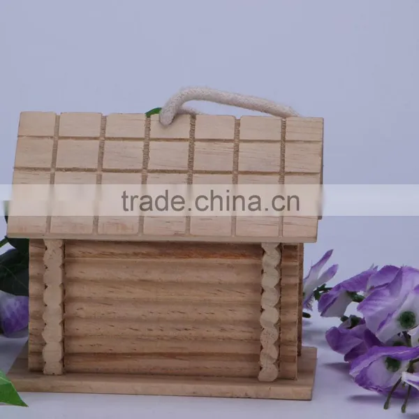 Small Unfinished Natural Wood Wooden Bird House photo-3