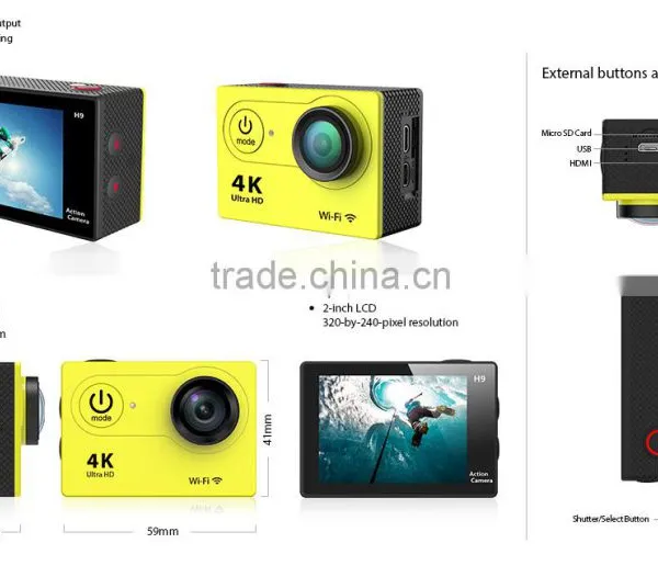 2016 Hot Sale Ultra HD 4K Sport Camera170 Degree Wide Angle Sports Action Camera With 2-inch Screen 1080p 60fps and Wifi photo-4