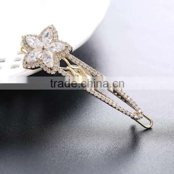 Fashion Jewelry Wedding Party Dress Luxury Vintage Headwear Elegant Flower Petal Rhinestone Women Lady Alloy Hair Clip Barrette photo-6