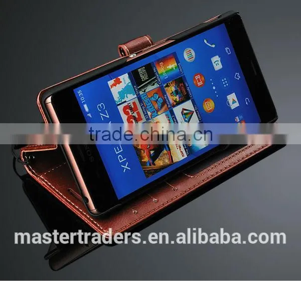 Original Fashion 64 Grain Stand Holder Wallet Flip PU Leather Case For Sony Z3 MT-3102 photo-4