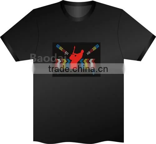 EL T-Shirt Sound Activated Flashing T Shirt Light Up Down Music Party Equalizer LED T-Shirt Interchangeable Short Black Tshirt photo-5