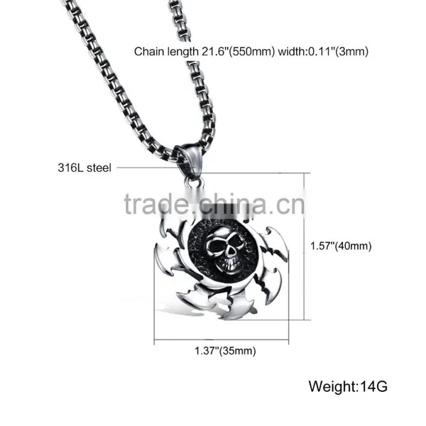 Wholesale Fashion 316l Stainless Steel Skull Necklace With Sun for Men Gift photo-6