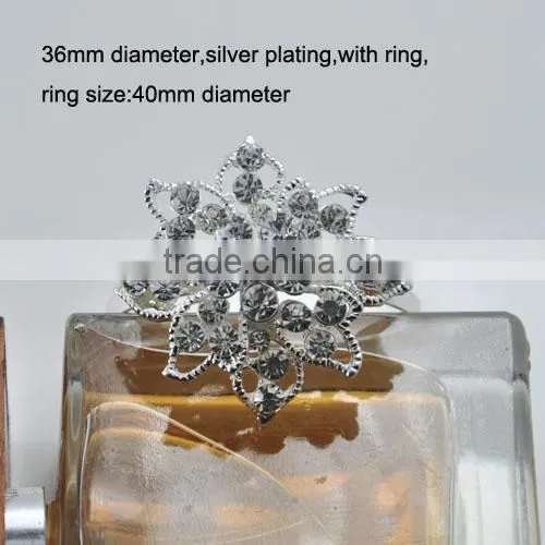 (M0773) Face Size:36mm Rhinestone Napkin Ring, Silver Plating,with 40mm Ring at Back