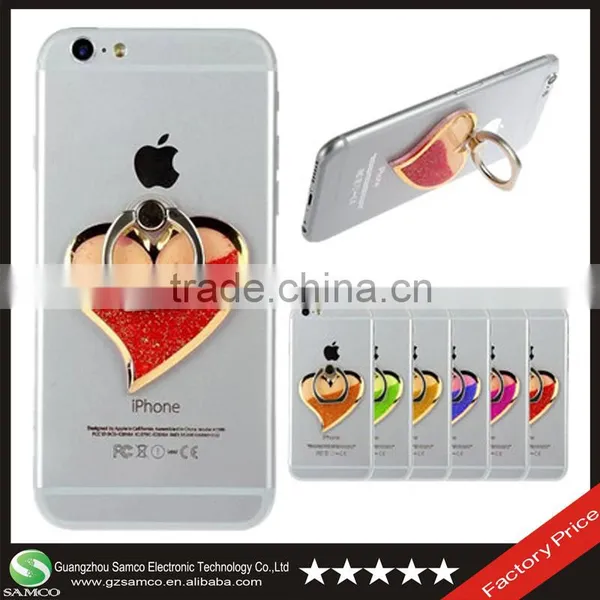 Samco Unique Heart Shape Design Liquid Quicksand Universal Cell Phone Holder Ring Finger