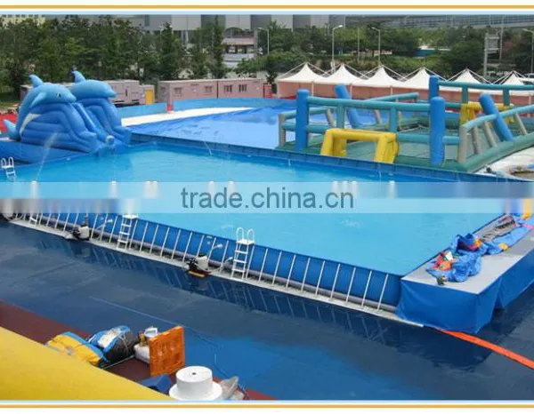 Commercial Grade Rectangular Metal Frame Swimming Pool With Inflatable Water Slides, Inflatable Deep Swimming Pool
