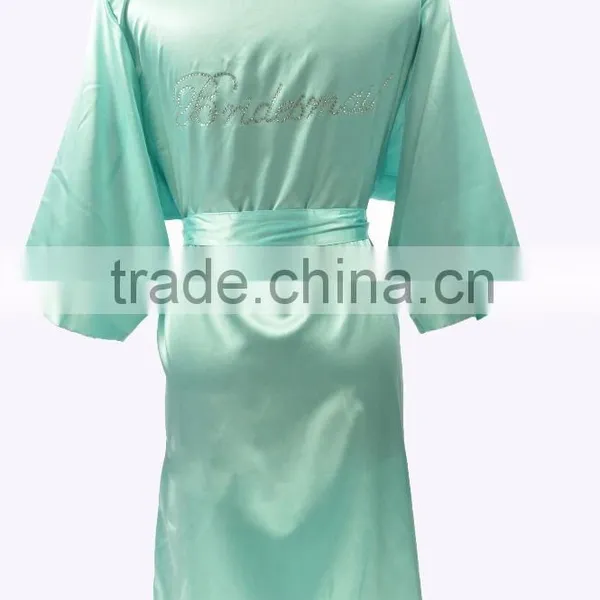 High Quality Soild Color Bridesmaid Satin Kimono Rhinestone Robes photo-6