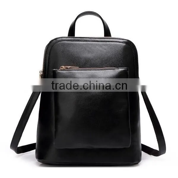 Solid Color Pu Leather College Daypacks Travel Backpack photo-4