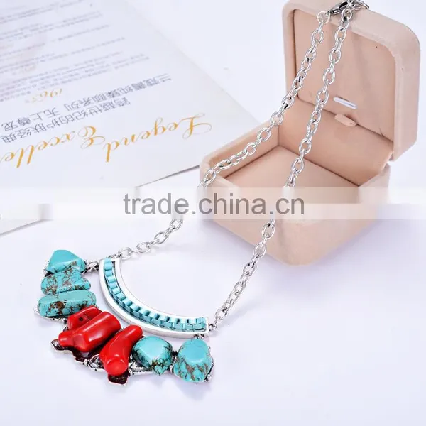 Best Selling High Quality 2016 Fashion Lady Women's Turquoise Necklace Alloy Sweater Chain