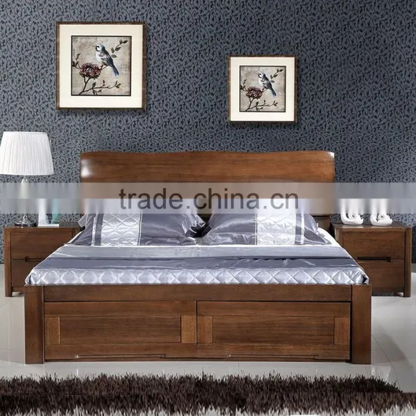 Pure Black Walnut Real Wood Contracted and Contemporary High Box Storage Marital Bed Walnut Wood Furniture