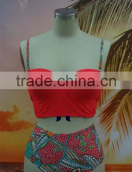 2016 New Arrival Flower Printed Retro High Waist Bikini photo-3