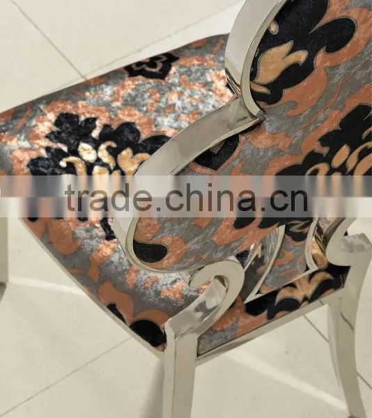 B355 Classic Design Stainless Steel Frame Flower Fabric Velvet Dining Chairs photo-3