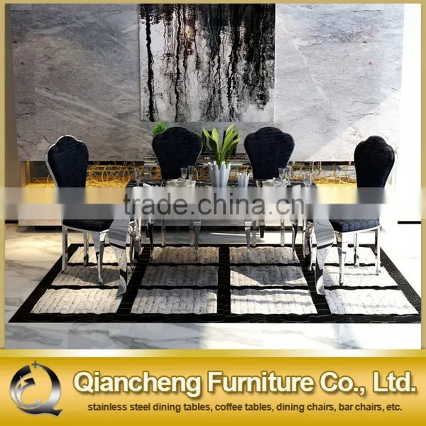 Wholesale Black Marble Dining Table With Mirror Silver Stainless Steel Legs photo-2