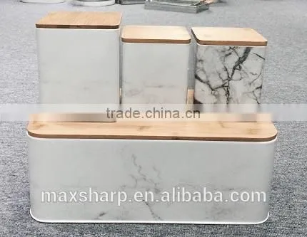 Set of 4 Marblelize Canister With Wooden Lids photo-2