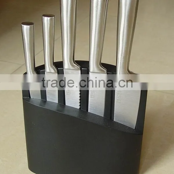 Black 5- Slots Solid Wood Knife Block, Stand, Holder, Black Lacquer Coated, Size: 22x22x6CM photo-2
