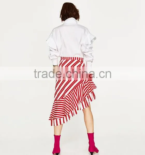Office Skrirts Designs Wholesale Custom Made in China Striped Adults Tutu Skirts With Frill Mature Women in Skirts photo-4