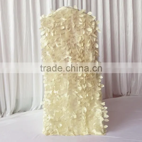 2016 New Design 3D Ruffled Wafer & Leaf Shape Taffeta Back Stretchy Lycra Chair Cover 100PCS For Sale photo-3