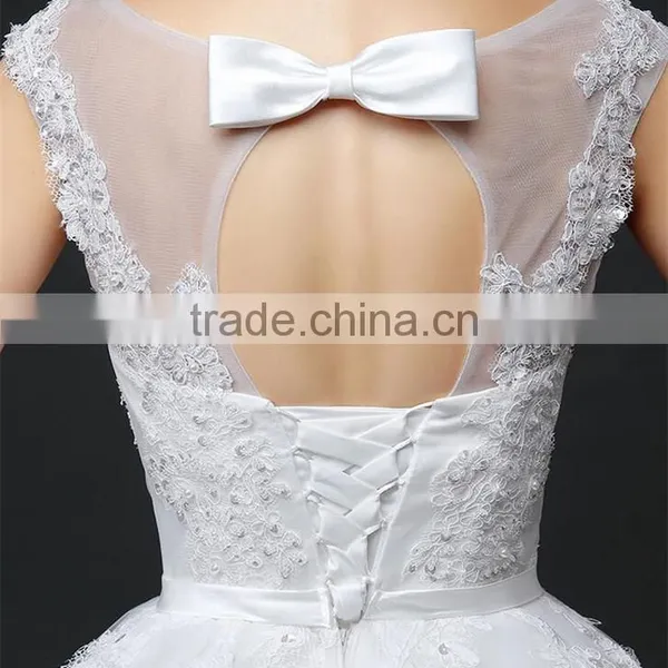 Women Sexy Strapless See-through Hollow Back Beaded Lace Appliqued Wedding Dress Back Straps Crossover photo-6
