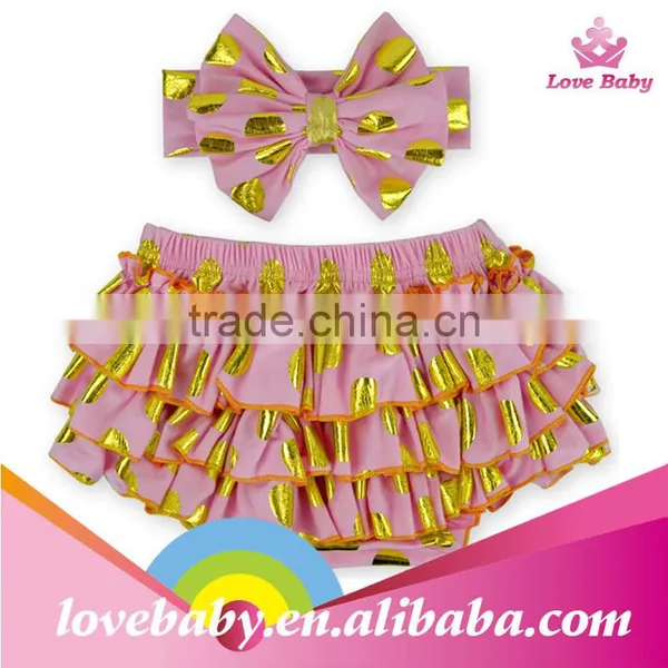 New Arrival Baby Shorts Golden Polka Dot Bloomers Toddlers Pants With Headband photo-3