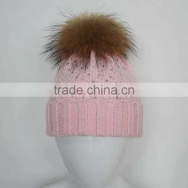 Myfur Elegant White Knitted Beanie Hat With Natural Raccoon Fur Pom Poms photo-2