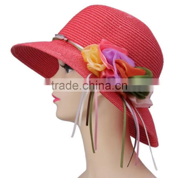 Flower Wide Brim Cloche Fedora Bowler Straw Hat Summer Spring Sun Cap photo-5