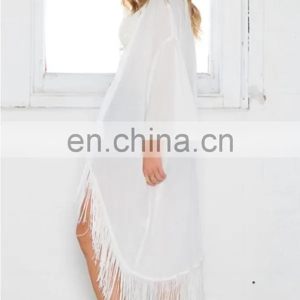 Wholesale Long Loose Cardigans White Fringe Kimono Women photo-3