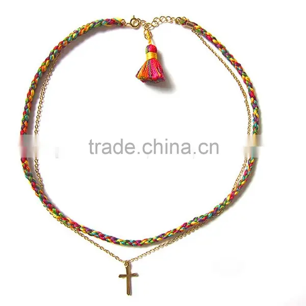Gold Stainless Steel Diamond Washer With Waxed Cotton Cord Bracelet for Fashion 2015 photo-6