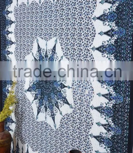 Indian Tapestry Cotton Blue Floral Print Vintage Wall Hanging Tapestries Throw Mandala Print Bedsheet photo-2
