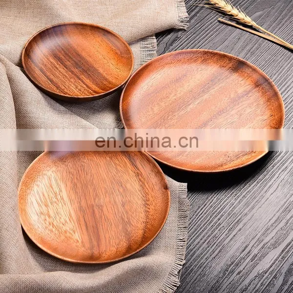 Eco-friendly Bamboo Wooden Serving Plate Natural Wood Plate Rack Kitchen Tableware Different Size Set for 3 photo-2