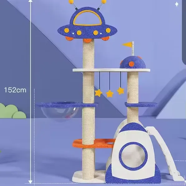 Factory Latest Fabric Spaceship Cat Toy With Nest and Scratcher Tower House Cat Climbing for Large Medium Size Cat photo-3