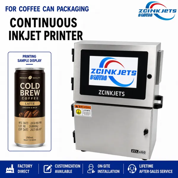 High Speed CIJ Small Character Inkjet Printer for Coffee Cans Metal Tins and Canned Coffee Packaging Lines