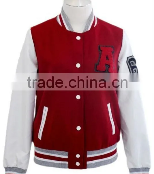 Red Wool Leather Varsity Letterman Jacket photo-4
