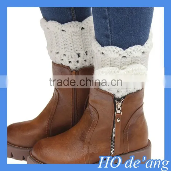 HOGIFT Knitting Flowers Boot Cuffs,Handmade Lace Boot Toppers photo-2